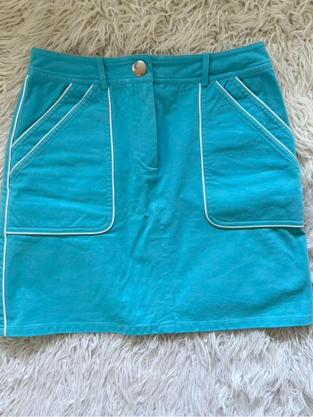 Celine Turquoise A-Line Mini Skirt with White Piping